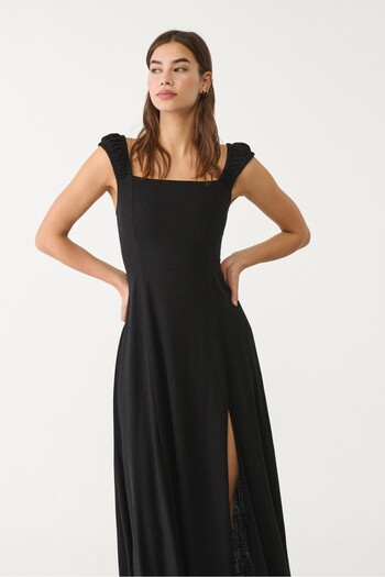 Stradivarius Flowing linen blend maxi dress with crossed back