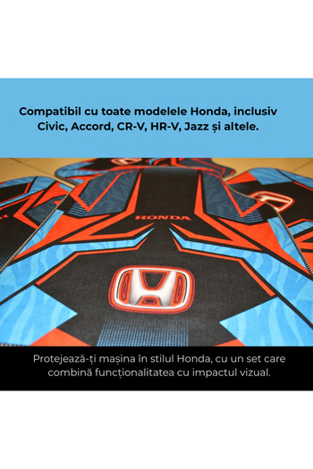 GENERAL Complete set of universal Honda car mats – Front and rear – Red-black-blue sports design