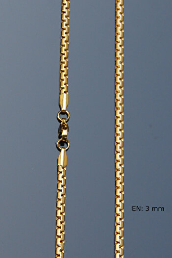 Rua Jewelry Çelik Elegant Ezme Zincir Kolye 3 Mm Altın Renk | Kararmaz , Unisex , 2 Yıl Garantili