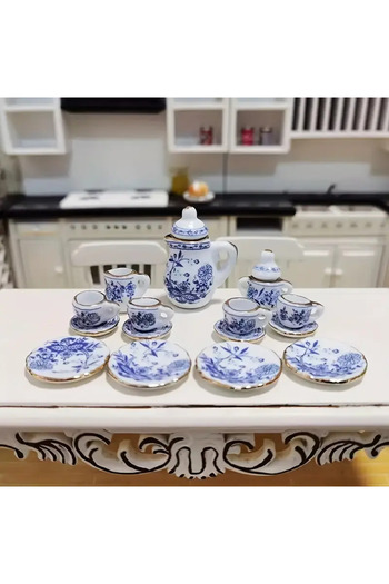LavinTheMavi Miniature Toy Ceramic Mini Teapot and Tea Set - 15 Pieces