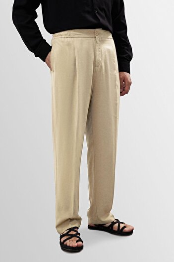 Antioch Stone High Waist Pleated Linen Blend Men's Trousers