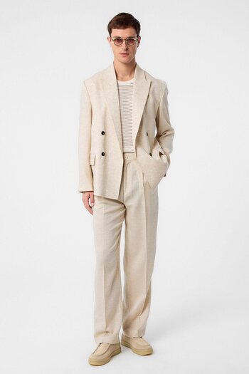 Antioch Ecru Relax Fit Linen Blended Men's Blazer Jacket
