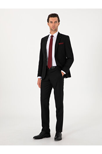 Cacharel Siyah Slim Fit %100 Yün Mono Yaka Takım Elbise 50310092-VR046