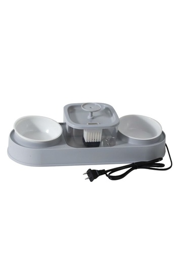 TaoTaoPets Pet Feeding Station with Water Fountain, Dual Food Bowls, Automatic Water Dispenser, Grey