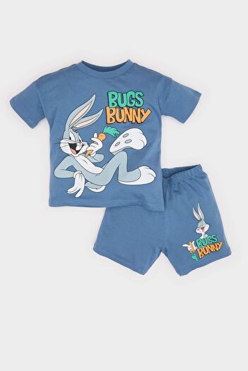 DeFacto E7693 Blue Baby Boy Looney Tunes 2'Li Set Short Sleeve T-Shirt Shorts