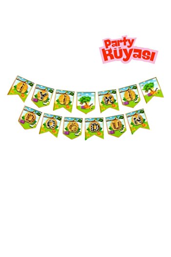 partyrüyası Στολίδι γενεθλίων με θέμα το Safari Cute Animals με αναδυόμενη επιγραφή "Καλή ημέρα γενεθλίων"