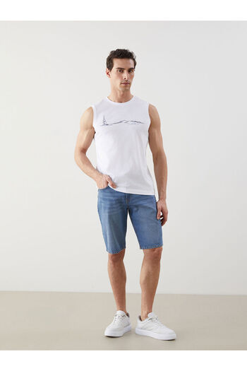 LC Waikiki White Crew Neck Printed Men's Sleeveless T-Shirt