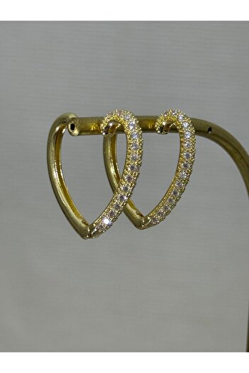 XUPING JEWELRY 18K zirkon taşlı kalp detaylı gold çelik küpe paslanmaz kararmaz