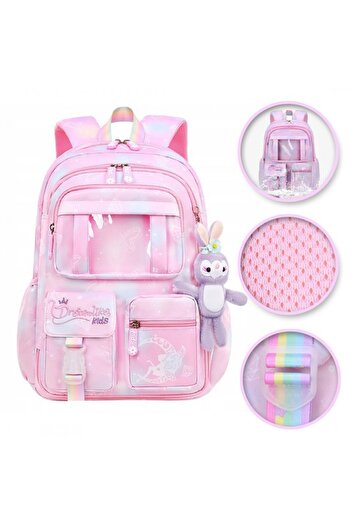 ECARLA Pink backpack, universal, for sports and school, rainbow graphics with plush, JollyMag, PL159R