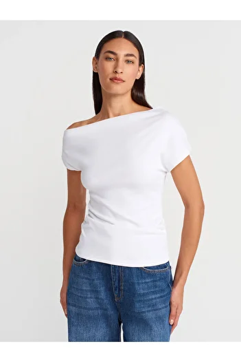 Dilvin 31882 Gathered Asymmetrical Ball-White