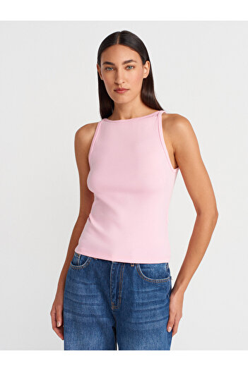 Dilvin 21048 Halter Neck Top-Dust Pink