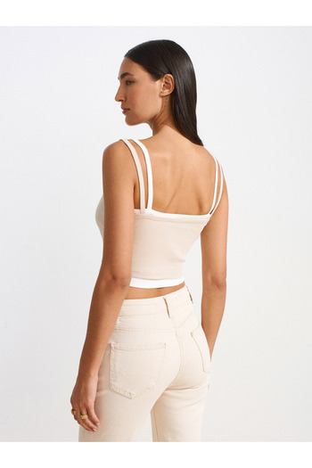 Dilvin 21085 Double Look Strap Top-Beige