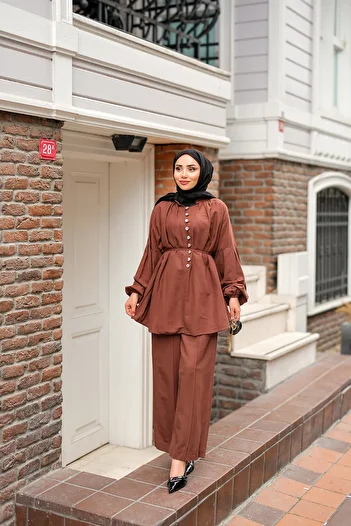 LOCCO Women's Front Button Detailed Double Suit Brown