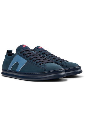 CAMPER Men's Navy Lace-Up Sneakers Lightweight Soft Genuine Leather Runner With Color Detailing