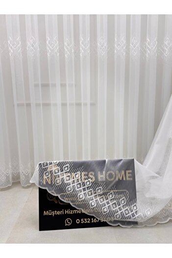 NİVEMESHOME Nivemeshome Luna Geometric Patterned 1/3 Frequently Pleated Tulle Curtain Apm