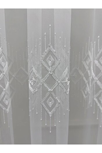 NİVEMESHOME Nivemeshome Luna Geometric Patterned 1/3 Frequently Pleated Tulle Curtain Apm