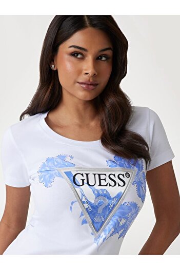 Guess Ss Cn Flower Γυναικεία T-Shirt Slim Fit