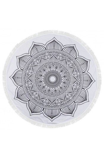 Lenjerii Deosebite Round beach towel 100% cotton with fringes, Fouta Indian Sun