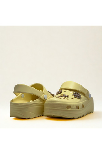 Flexter Women's Yellow Fancy Buckle Comfortable Non-Slip Slippers - Suitable for Hospital, Beach and Daily Use Slippers