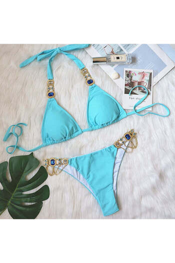 WildFashion 2-piece swimsuit accessorized with stones and rhinestones SW2546-48
