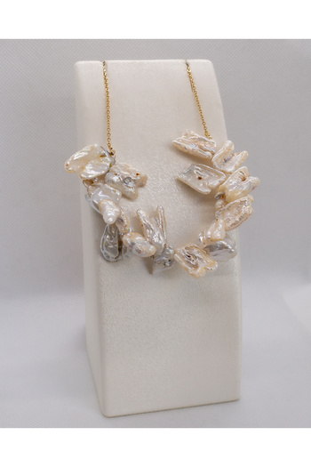 Luna Steel Necklace with Real Pearls