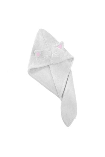 SIKS Bath Towel for Children, Turban Type, Made of Microfiber, Kitty Pattern, 62 x 22 cm, White