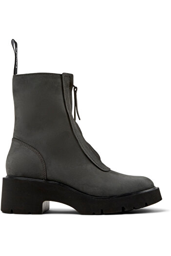 CAMPER Women's Grey High Block Heel Winter Boots With Trendy Zipper Detail And Comfortable Sole Milah