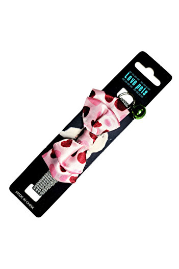 Ropet Adjustable Bow Tie Collar for Dogs and Cats, with Bell, Pink with Hearts, Ropet