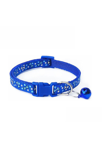 Ropet Adjustable collar with bell for dogs and cats, 18-32cm/1cm, Bone print, Blue, Ropet