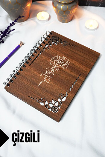 markcat Rose Wooden Cover Notebook - Lined Notebook - 60 Sheets (120 Pages) - A5 15X21 cm