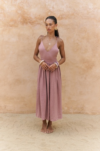 BOHEMAİ Eara Strap Light Burgundy Long Linen Dress
