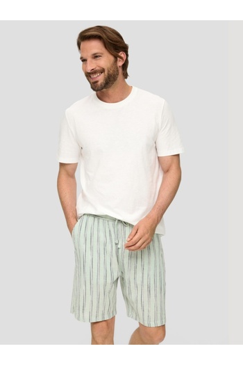 s.Oliver men's shorts made of cotton and linen blend, striped print, Mint green