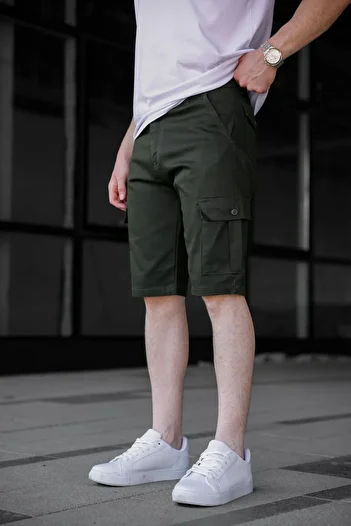 Pobudo Khaki Color Cargo Pocket Gabardine Men's Shorts