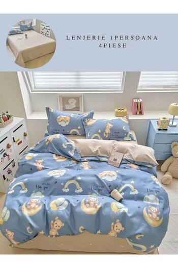 CHIRASO Set Lenjerie Copii CHIRASO Finet 4 Piese, 155x220 cm, Imprimeu Ursuleti, albastru