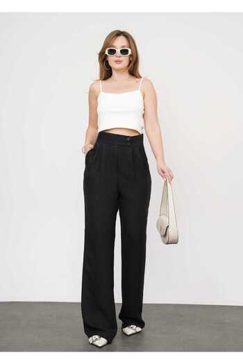 Leo Ferre Women's Pleated Double Button Linen Palazzo Pants 3009