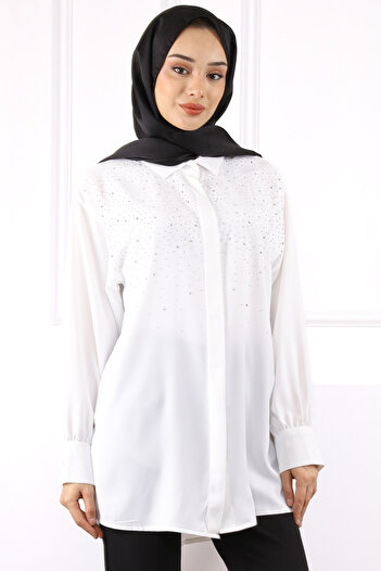 İmajButik Ecru Front Stone Shirt
