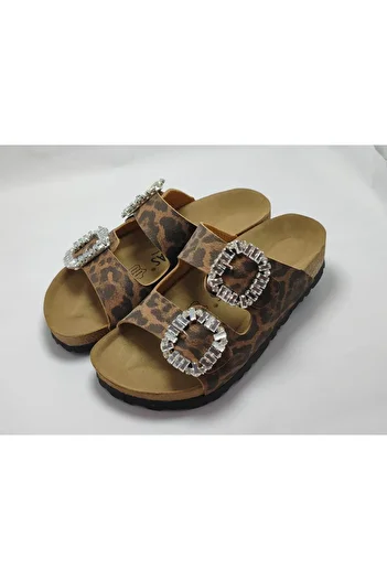 DAD WOLF Leopard Stone Cork Sole Double Buckle Combination Slippers with Everything