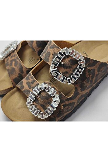 DAD WOLF Leopard Stone Cork Sole Double Buckle Combination Slippers with Everything