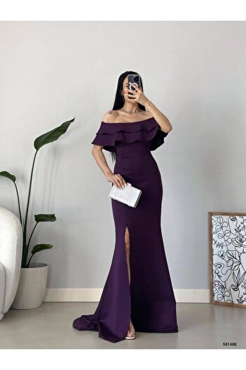 Modafeminen Rochie de seară pentru femei, model pește, din țesătură scuba, cu coadă, nuntă, logodnă, absolvire, rochie violet 581488