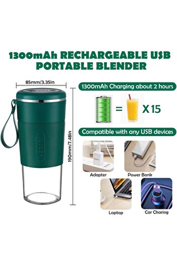 COOYA Portable Blender Cup, with Two-blade Cutter Head , Battery Powered,300 ML, for Travel Sports Kitchen