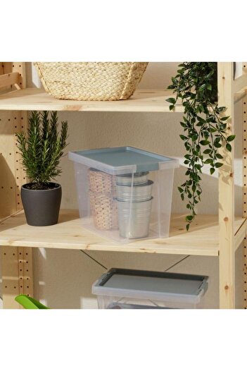 Generic TATAY Hinged Handle Multipurpose Stackable Storage Box with Lid Blue Mist and Clear 35 Liter