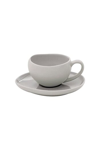 Generic Easy Life Organica Dishwasher Safe Stoneware Ceramics Cup and Saucer Set Grey 90ml R2657#OREY
