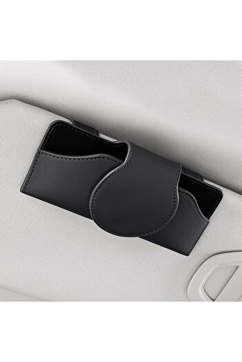 Salestore Husă auto pentru ochelari cu prindere pentru parasolar, închidere magnetică, piele ecologică și catifea, neagră