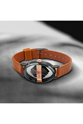 Tomi Transparent wristwatch with double glass, analog, quartz mechanism, genuine leather strap, unisex,