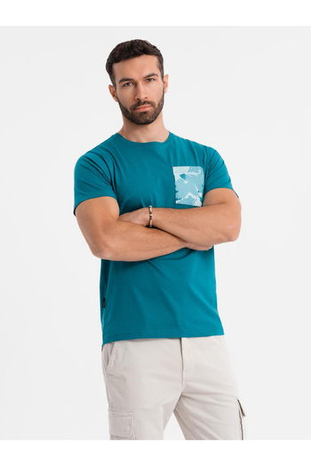 OMBRE Herren-Baumwoll-T-Shirt mit bedruckter Tasche - türkis V1 OM-TSPT-0228 S