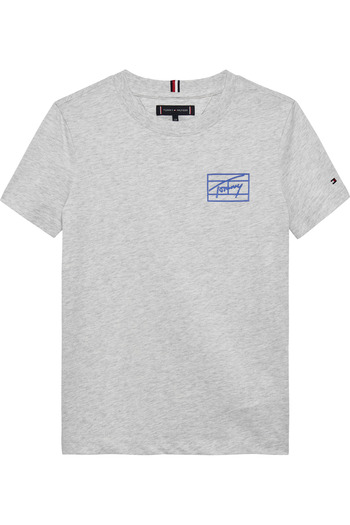 Tommy Hilfiger Boys Light Grey Heather Varsity Print Short Sleeve T-Shirt