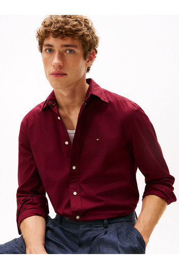 Tommy Hilfiger Men Deep Rouge Flex Poplin Solid Shirt