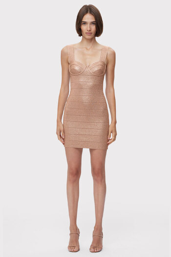 Herve Leger MINI DISCO KNIT DRESS - HERVE LEGER - PINK, S