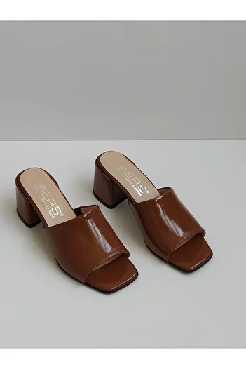 ERS Air Comfort Women's Tan Patent Leather Genuine Leather Heeled Stylish Slippers Daily