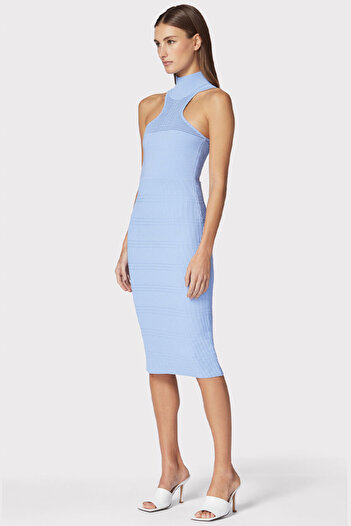 Herve Leger OTTOMAN SHADOW STRIPE MIDI DRESS - HERVE LEGER - BLUE, S